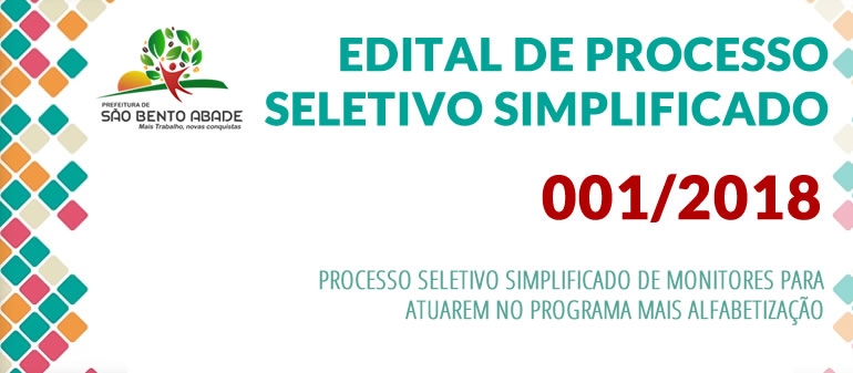 Edital 001/2018 - Monitores Programa Mais Alfabetização